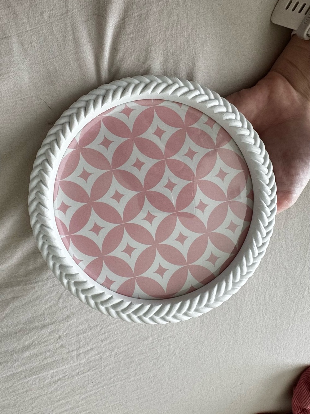 Round Decorative Tray with Pink Geometric Insert